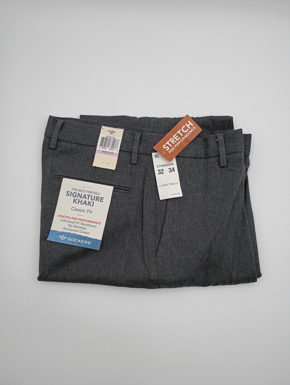 Dockers Signature Khaki Pants Gray 32x34 NWT Classic Fit Stretch Chinos